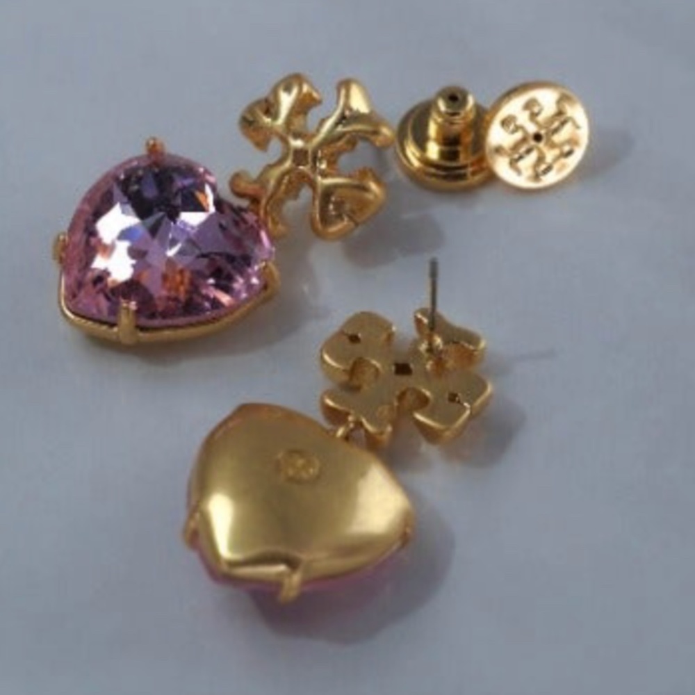 Gold and Pink Heart Crystal Drop Earrings - Elegant Women’s Jewelry